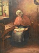 N. NORDBERG - 1939 OIL ON CANVAS PAINTING OF A LADY READING