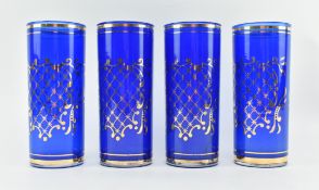 SET OF FOUR 20TH CENTURY COBALT BLUE & GILT DRINKING GLASSES