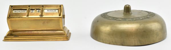 VICTORIAN BRASS MANUAL FIRE ALARM & A PERPETUAL DESKTOP CALENDER