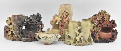 COLLECTION OF FIVE 20TH CENTURY CHINESE SOAPSTONE CARVINGS