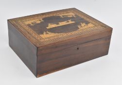 EARLY 20TH CENTURY PORTUGUESE MADEIRA WOODEN MICRO MOSAIC INLAID SEWING BOX