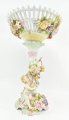 EARLY 20TH CENTURY FLORAL ENCRUSTED PORCELAIN FRUIT BOWL CENTREPIECE