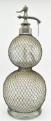 LATE 19TH CENTURY FRENCH GLASS & WIRE MESH DOUBLE GOURD SODA SYPHON