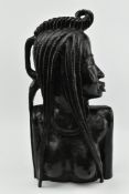 20TH CENTURY AFRICAN CARVED HARDWOOD BUST OF A LADY