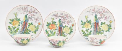 COLLECTION OF SIX MID-CENTURY JAPANESE SUZUKI PORCELAIN CUPS & SAUCERS