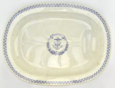 ROYAL NAVY - 19TH CENTURY TRANSFER PRINTED BLUE & WHITE STONEWARE MESS MEAT PLATTER