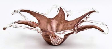 STYLE OF MURANO - VINTAGE ITALIAN HAND BLOWN PINK GLASS CENTREPIECE BOWL