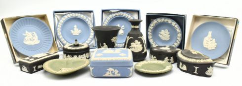 COLLECTION OF WEDGWOOD BLACK AND BLUE JASPERWARE PIECES