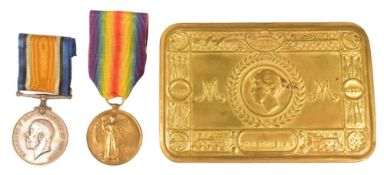 WWI FIRST WORLD WAR MEDAL PAIR & PRINCESS MARY CHRISTMAS TIN