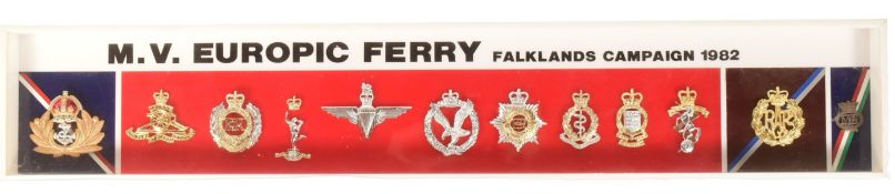 FALKLANDS WAR ITEREST - M.V EUROPIC FERRY CAP BADGE PRESENTATION