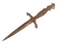 19TH CENTURY BRONZE MEMENTO MORI STILETTO DAGGER