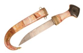 VINTAGE MIDDLE EASTERN JAMBIYA WITH AGATE COVERED HILT & SCABBARD