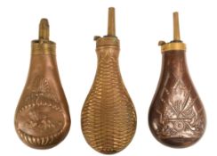 COLLECTION OF 19TH CENTURY COPPER POWDER FLASKS