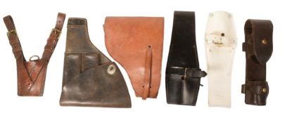 COLLECTION OF LEATHER FROGS AND HOLSTERS