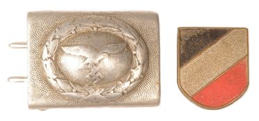 WWII SECOND WORLD WAR LUFTWAFFE BELT BUCKLE & HELMET SHIELD