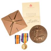 WWI FIRST WORLD WAR VICTORY MEDAL & DEATH PLAQUE