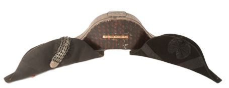 GEORGE POLLARD - TWO BICORNE HATS IN TIN BOX