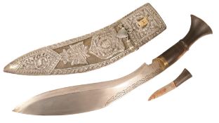 20TH CENTURY SILVER MOUNTED GURKHA REGIMENTAL KUKRI DAGGER