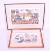 LINDA JANE SMITH - TWO VINTAGE FRAMED & GLAZED PRINTS