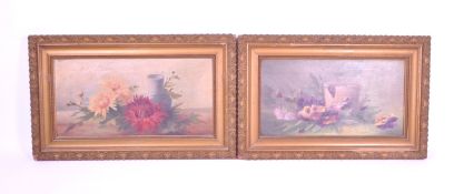 TWO EARLY 20TH CENTURY STILL LIFE OIL PAINTINGS OF FLOWERS AND POTS