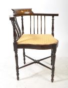 EDWARDIAN MAHOGANY INLAID CORNER ARMCHAIR