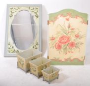 LATE 20TH CENTURY HAND PAINTED MIRROR W/ THREE MATCHING PLANTERS