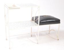 MID CENTURY WHITE METAL HALLWAY TELEPHONE SEAT SETTLE BENCH