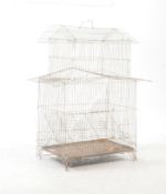 VINTAGE MID CENTURY WHITE WIREWORK FLOOR STANDING BIRDCAGE