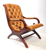 19TH CENTURY REVIVAL TAN LEATHER CHESTERFIELD SLIPPER ARMCHAIR
