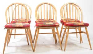 ERCOL - SIX MID CENTURY BEECH & ELM DINING CHAIRS