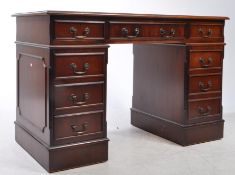 GEORGE III REVIVAL MAHOGANY & LEATHER TWIN PEDESTAL OFFICE DESK