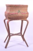 EARLY 20TH CENTURY RATTAN WICKER SEWING BOX / SIDE TABLE