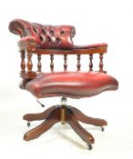 LATE 20TH CENTURY RED LEATHER CHESTERFIELD CAPTAIN'S OFFICE CHAIR