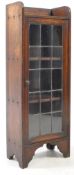 1920S SMALL OAK & LEADED GLAZED PEDESTAL BOOKCASE CABINET