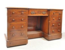 19TH CENTURY VICTORIAN MAHOGANY BREAKFRONT KNEEHOLE TWIN PEDESTAL DESK
