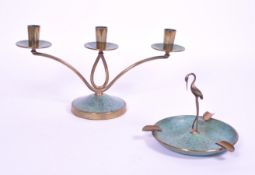 1950S JAPANESE BRASS CANDLESTICK CANDELABRA & ASHTRAY STAND