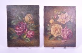 J PLATTE - TWO 20TH CENTURY OIL ON CANVAS STILL LIFE PAINTINGS OF FLOWERS