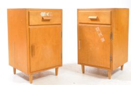 BRITISH MODERN DESIGN - MID CENTURY PLY PANEL WOOD PAIR OF BEDSIDE CABINETS