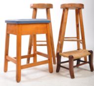 PAIR OF EARLY 20TH CENTURY BEECH & ELM BAR STOOLS T/W OTHERS