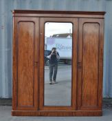 VICTORIAN 19TH CENTURY MAHOGANY TRIPLE DOOR WARDROBE