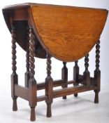 19TH CENTURY OAK BARLEY TWIST GATE LEG TABLE