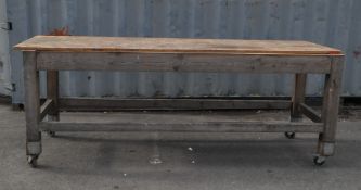 LARGE EARLY 20TH CENTURY PINE WOODWORKING TABLE