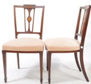 FOUR EDWARDIAN MAHOGANY INLAID DINING CHAIRS