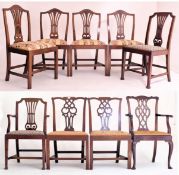 HARLEQUIN SET OF NINE 19TH CENTURY CHIPPENDALE STYLE DINING CHAIRS