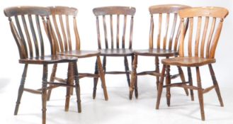 COLLECTION OF 5 19TH CENTURY BEECH & ELM WOOD KITCHEN DINING WINDSOR CHAIRS