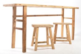 VINTAGE 20TH CENTURY RUSTIC RECLAIMED ELM CONSOLE TABLE & STOOLS