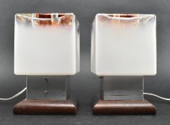 TONI ZUCCHERI X MAZZEGA, MURANO - PAIR OF 1970S GLASS & TEAK CUBE DESK LAMPS