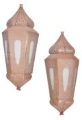 PAIR OF LARGE MOROCCAN CEILING HANGING PENDANT LAMPS WITH PIERCED DESIGN