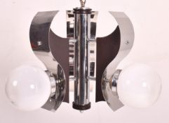 ITALIAN MID CENTURY SPACE AGE FUTURISTIC GLASS, WOOD & CHROME CHANDELIER