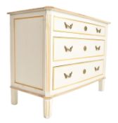 CONTEMPORARY FRENCH-INSPIRED PAINTED THREE DRAWER CHEST & BEDSIDE